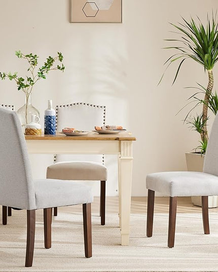 DUMOS Dining Chairs Set of 2, Fabric Dining Room Chairs, Upholstered Parsons Chairs with Nailhead Trim & Wood Legs, Kitchen Side Chair for Dining Living Room,Bedroom - Grey - LeafyLoom