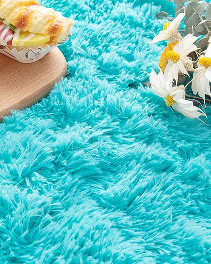 Noahas Ultra Soft Fluffy Bedroom Rugs Kids Room Carpet Modern Shaggy Area Rugs Home Decor 2.6' X 5.3', Teal Blue - LeafyLoom