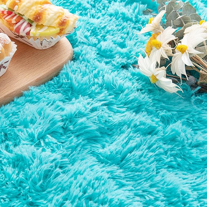 Noahas Ultra Soft Fluffy Bedroom Rugs Kids Room Carpet Modern Shaggy Area Rugs Home Decor 2.6' X 5.3', Teal Blue - LeafyLoom