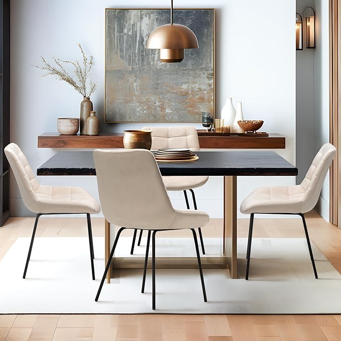 NicBex Velvet Dining Chairs, Upholstered Reception Chairs, Tufted Accent Chair with Metal Legs for Home Kitchen, Living Room, Set of 2, Khaki - LeafyLoom