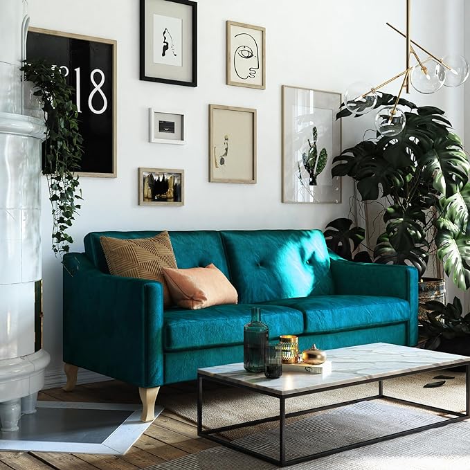 Mr. Kate Tess Sofa with Soft Pocket Coil Cushions, Small Space Living Room Furniture, Green Velvet - LeafyLoom