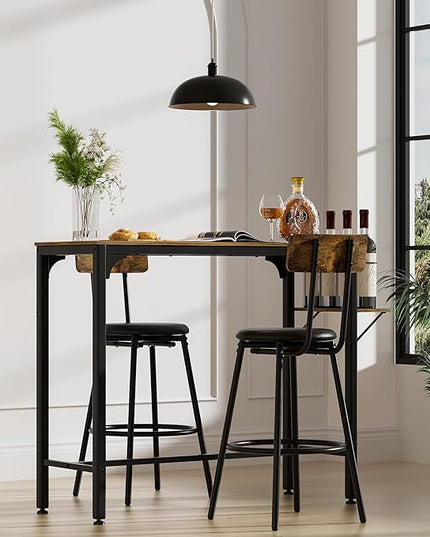 NicBex Small Dining Table for 2 Breakfast Nook Table Set Wood Top Metal Base Side Table Industrial Bar Table with Two Chairs, Adjustable Table Base Bistro Whiskey Pub Table, Antique Brown - LeafyLoom