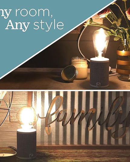 Enbrighten Anywhere Lamp, Lamp for Bedroom, Table, Bedside, Night Stands, Wall Mount, Designer Fabric Base with 6 Ft Braided Cord, Bulb Not Included, Gray, 46177 - LeafyLoom