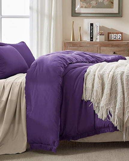 Andency Purple Comforter Set Full, 3 Pieces Boho Tassel Lightweight Bedding Comforter Sets, All Season Soft Fluffy Fringe Bed Set (79x90In Comforter & 2 Pillowcases) - LeafyLoom