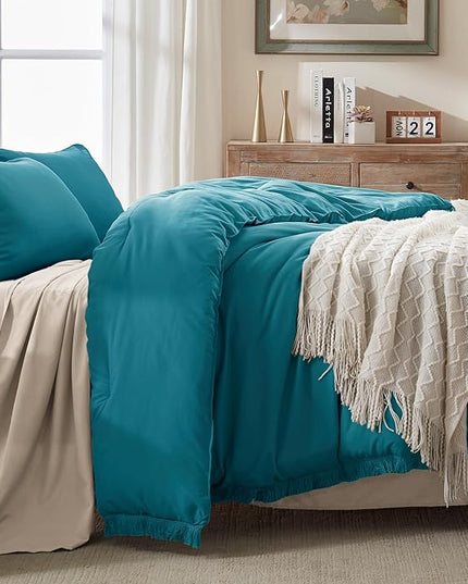 Andency Turquoise Comforter Set King, 3 Pieces Boho Teal Tassel Lightweight Bedding Comforter Sets for King Bed, All Season Bed Set (104x90In Comforter & 2 Pillowcases) - LeafyLoom