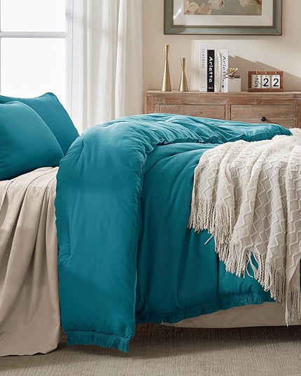 Andency Turquoise Comforter Twin Size, 2 Pieces Boho Teal Tassel Lightweight Bedding Comforter Sets for Twin Bed, Teal Blue All Season Soft Fluffy Fringe Bed Set (66x90In Comforter & 1 Pillowcase) - LeafyLoom