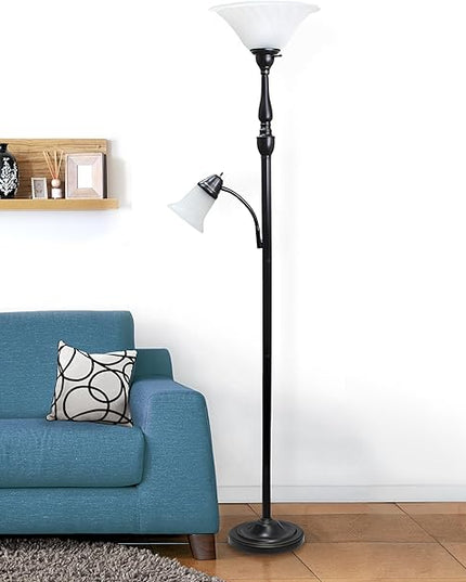 Elegant Designs LF2003-RBZ 2 Light Mother Daughter Floor Lamp with White Marble Glass,Restoration Bronze - LeafyLoom