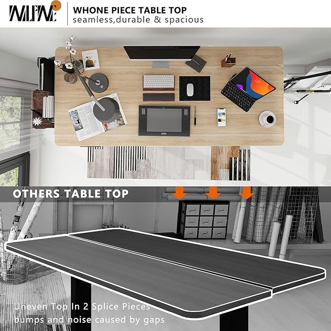 Whole Piece Top Manual Standing Desk Adjustable Height- Crank Stand Up Desk, Sit Stand Desk with Frame & Desktop,Maple Computer Desk - LeafyLoom