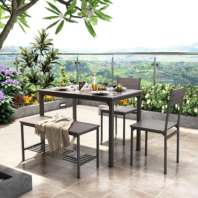 SogesPower Dining Room Table Set 43 Inch Kitchen Table Set with 2 Chairs and Bench, Dining Room Table Set for 4 Home, Kitchen, Dining Room, Restaurant - LeafyLoom