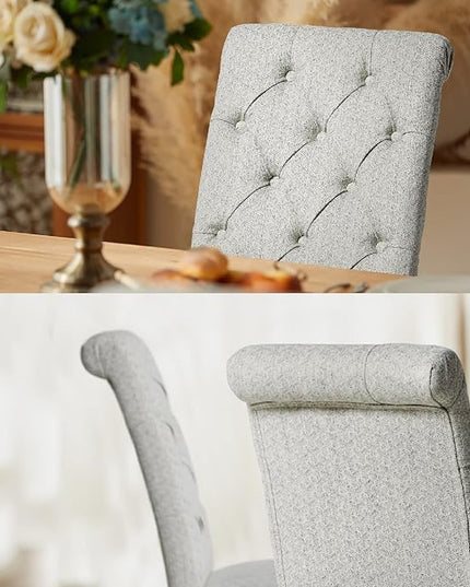 COLAMY Button Tufted Dining Chairs Set of 2, Parsons Upholstered Fabric Dining Room Chairs Kitchen Chairs with Wood Legs and Padded Seat, Ripple - LeafyLoom