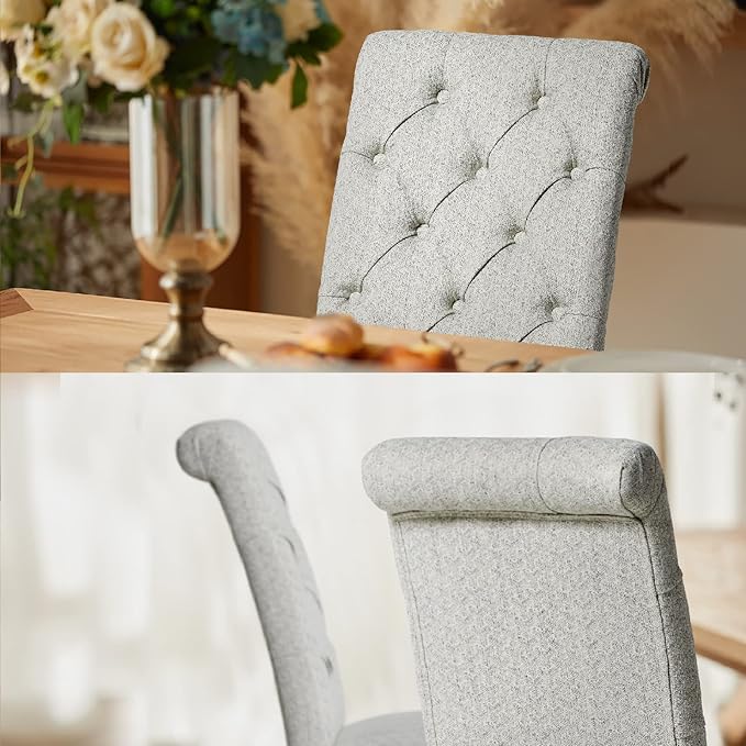 COLAMY Button Tufted Dining Chairs Set of 2, Parsons Upholstered Fabric Dining Room Chairs Kitchen Chairs with Wood Legs and Padded Seat, Ripple - LeafyLoom
