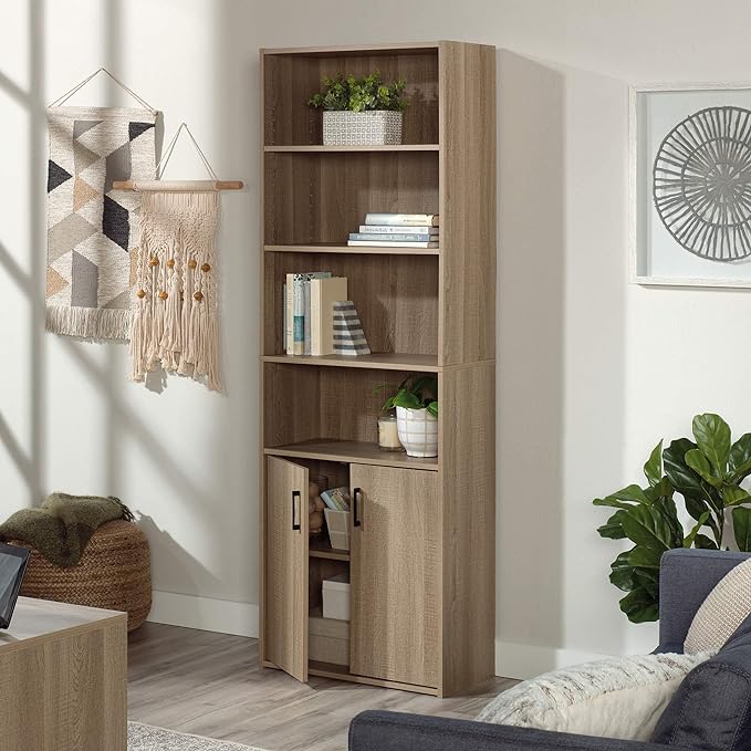 Sauder Beginnings Bookcase With Doors/ Book shelf, Summer Oak finish - LeafyLoom