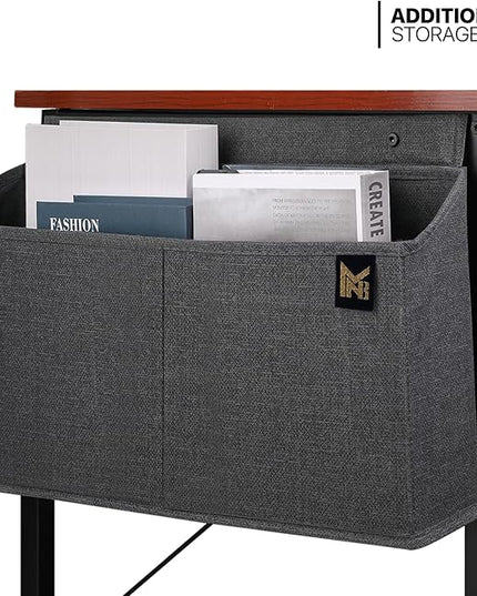 MoNiBloom Home Office Computer Desk with Storage Bag, 40" Writing Study Modern Simple Style Laptop Table, Teak Color - LeafyLoom
