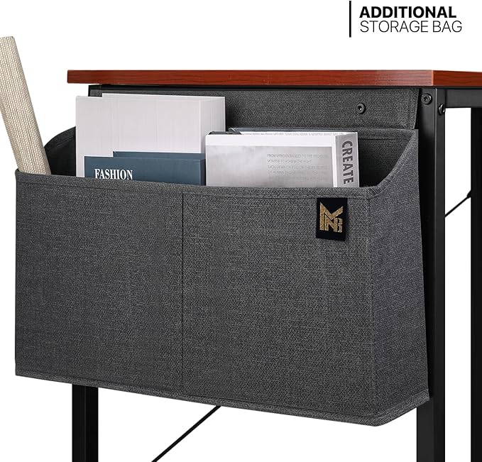 MoNiBloom Home Office Computer Desk with Storage Bag, 40" Writing Study Modern Simple Style Laptop Table, Teak Color - LeafyLoom