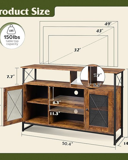 WLIVE TV Stand 55 inch TV,Tall Entertainment Center with Storage, Farmhouse Industrial TV Console for Bedroom Living Room, Rustic Brown - LeafyLoom