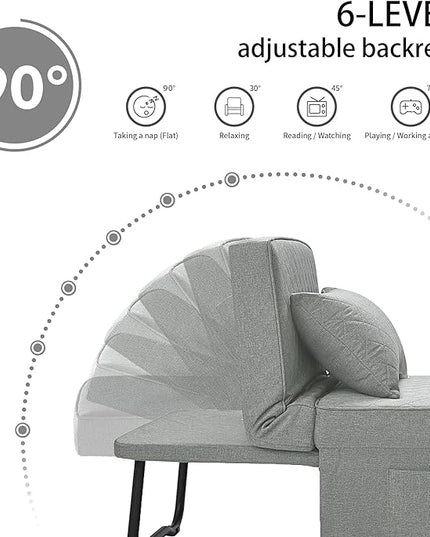 Sofa Bed, 4 in 1 Multi-Function Folding Ottoman Breathable Linen Couch Bed with Adjustable Backrest Modern Convertible Chair for Living Room Apartment Office,Squared-Linen Light Grey - LeafyLoom