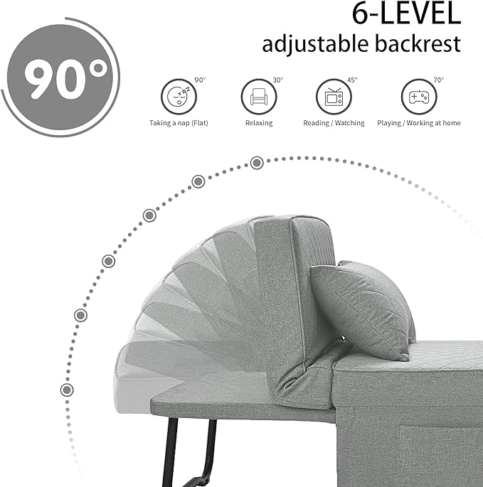 Sofa Bed, 4 in 1 Multi-Function Folding Ottoman Breathable Linen Couch Bed with Adjustable Backrest Modern Convertible Chair for Living Room Apartment Office,Squared-Linen Light Grey - LeafyLoom