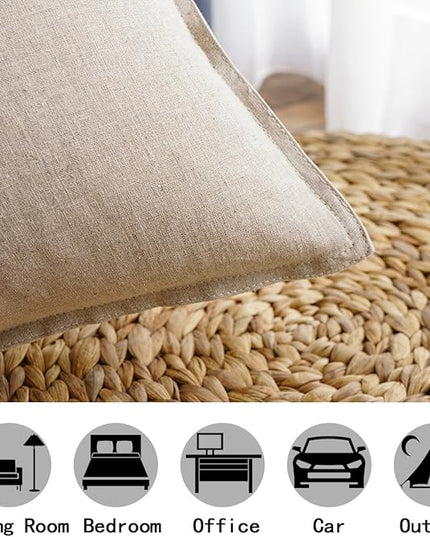 Jeanerlor 12"x20" Cotton Linen Decorative Lumber Throw Pillow Case Cushion Cover Set with Twin Needles Stitch on Edge for Father's Day,(30 x 50cm), 2 Pcs, Light Linen - LeafyLoom