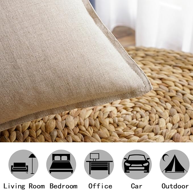 Jeanerlor 12"x20" Cotton Linen Decorative Lumber Throw Pillow Case Cushion Cover Set with Twin Needles Stitch on Edge for Father's Day,(30 x 50cm), 2 Pcs, Light Linen - LeafyLoom