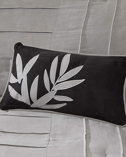 Madison Park Cozy Comforter Set Casual Blocks Design All Season, Matching Bed Skirt, Decorative Pillows, Full(82"x90"), Dune Suede, Black Grey, 7 Piece - LeafyLoom