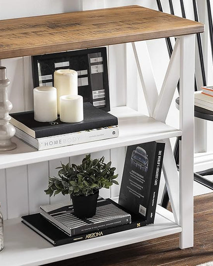 Walker Edison 2 Tier Modern Farmhouse Wood Bookcase Bookshelf Storage Home Office Storage Cabinet, 52 Inch, White - LeafyLoom