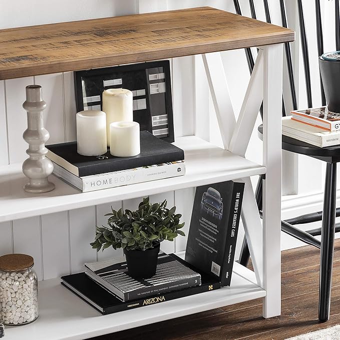 Walker Edison 2 Tier Modern Farmhouse Wood Bookcase Bookshelf Storage Home Office Storage Cabinet, 52 Inch, White - LeafyLoom