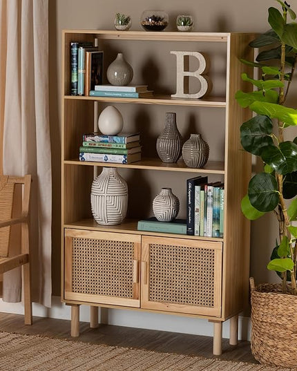 Baxton Studio Faulkner Bookcases, Beige/Natural Brown - LeafyLoom