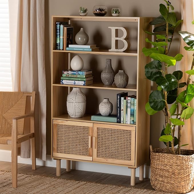 Baxton Studio Faulkner Bookcases, Beige/Natural Brown - LeafyLoom