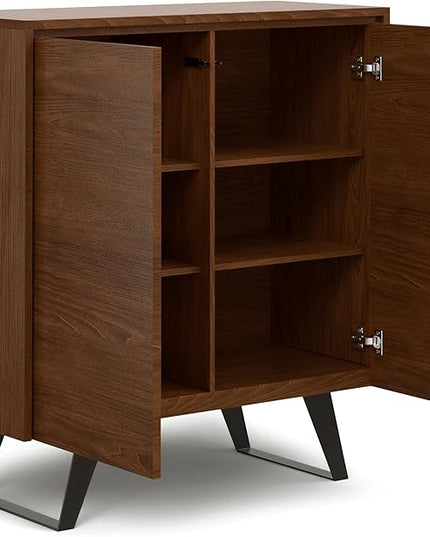SIMPLIHOME Lowry 39 Inch Wide Modern Industrial Medium Storage Cabinet in SOLID WALNUT WOOD, For the Living Room, Entryway and Family Room - LeafyLoom