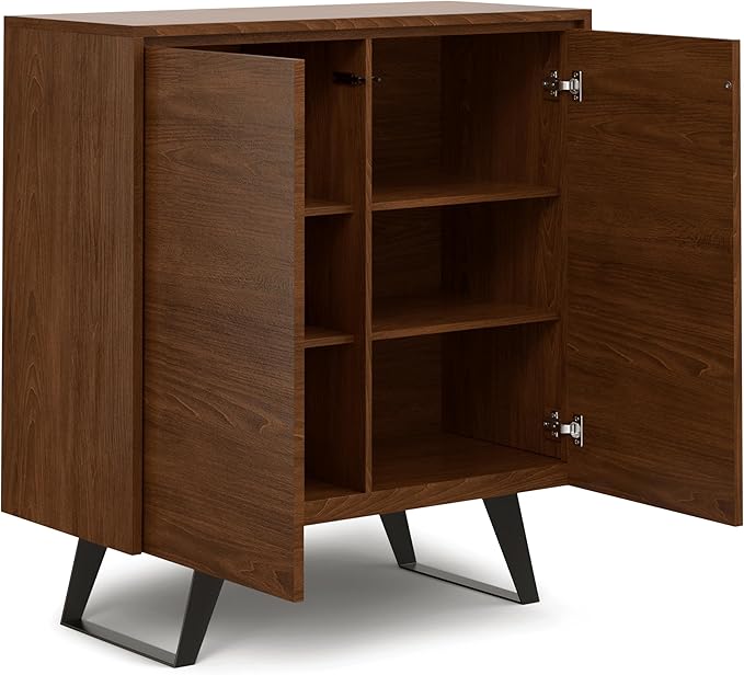 SIMPLIHOME Lowry 39 Inch Wide Modern Industrial Medium Storage Cabinet in SOLID WALNUT WOOD, For the Living Room, Entryway and Family Room - LeafyLoom