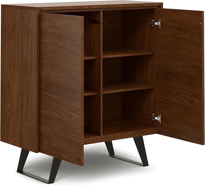SIMPLIHOME Lowry 39 Inch Wide Modern Industrial Medium Storage Cabinet in SOLID WALNUT WOOD, For the Living Room, Entryway and Family Room - LeafyLoom