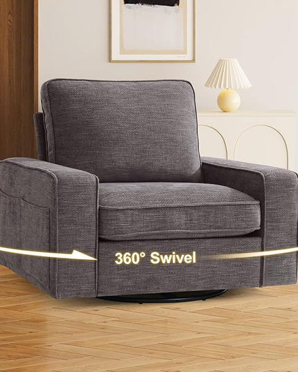 EASELAND Oversized Accent Chair, Reading Chair with Upholstered Chenille Fabric, Sofa Chair with Armrest, Single Sofa Chair for Living Room, Swivel Chair with Wooden Legs, Comfy Chair for Small Spaces - LeafyLoom