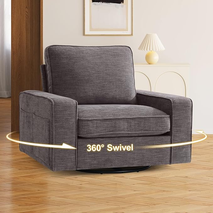 EASELAND Oversized Accent Chair, Reading Chair with Upholstered Chenille Fabric, Sofa Chair with Armrest, Single Sofa Chair for Living Room, Swivel Chair with Wooden Legs, Comfy Chair for Small Spaces - LeafyLoom