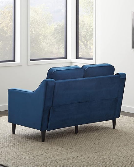 Edenbrook Jensen Upholstered Loveseat – Blue Velvet Loveseat - Living Room Furniture - Small Loveseat- Seats Two - Scoop Arm Modern Couch - Couches for Living Room - LeafyLoom