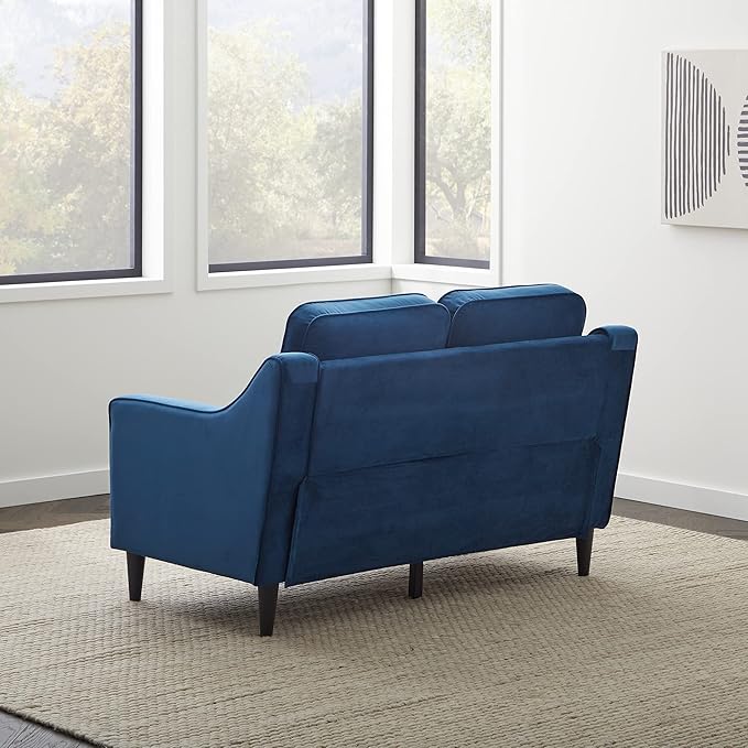 Edenbrook Jensen Upholstered Loveseat – Blue Velvet Loveseat - Living Room Furniture - Small Loveseat- Seats Two - Scoop Arm Modern Couch - Couches for Living Room - LeafyLoom