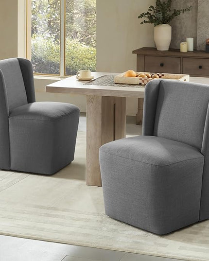 Modern Dining Chairs with Casters Upholstered Wingback Single Sofa for Bedroom Waiting Room Kitchen Diningroom, 33.9''H, Dark Gray - LeafyLoom