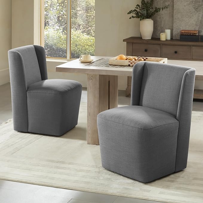 Modern Dining Chairs with Casters Upholstered Wingback Single Sofa for Bedroom Waiting Room Kitchen Diningroom, 33.9''H, Dark Gray - LeafyLoom