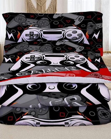 Sunnycitron Red Gamer Comforter Set for Boys Gaming Bedding Set Teens Game Room Decor Twin (1 Comforter + 2 Pillowcase) - LeafyLoom