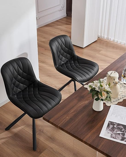 YOUNUOKE Upholstered Dining Chairs Set of 2 Comfortable Mid Century Modern Kitchen Chair with Sturdy Metal Legs Faux Leather Dinner Chairs for Kitchen Dining Room, Black - LeafyLoom