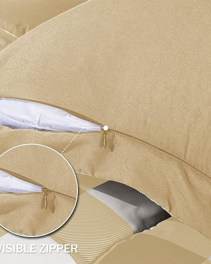 downluxe Lightweight Plaid Comforter Set (King) with 2 Pillow Sham - 3-Piece Set - Khaki/White Plaid - Down Alternative Reversible Comforter - LeafyLoom