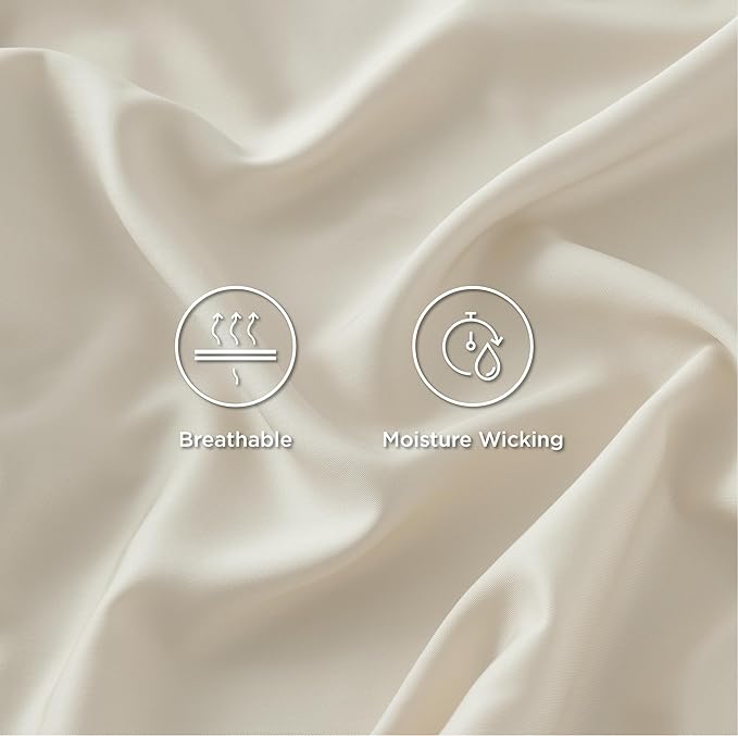 Bedsure Queen Sheets, Rayon Derived from Bamboo, Queen Cooling Sheet Set, Deep Pocket Up to 16", Breathable & Soft Bed Sheets, Hotel Luxury Silky Bedding Sheets & Pillowcases, Light Beige - LeafyLoom