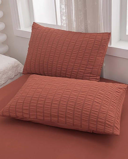 Burnt Orange Comforter Set Queen,Queen Sized Comforter Bedding Set, Burnt Orange Terracotta Bedding Set Queen Size,5 Pcs Lightweight Microfiber Bed Set - LeafyLoom