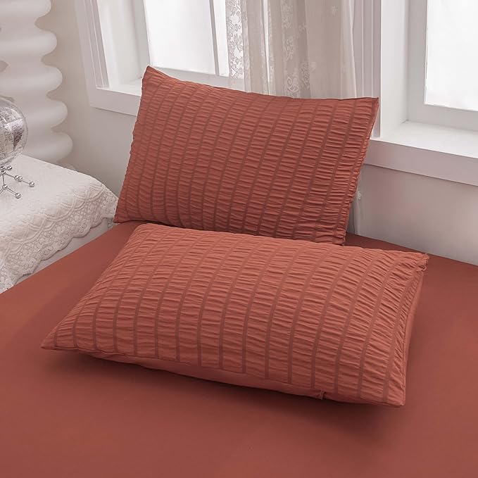 Burnt Orange Comforter Set Queen,Queen Sized Comforter Bedding Set, Burnt Orange Terracotta Bedding Set Queen Size,5 Pcs Lightweight Microfiber Bed Set - LeafyLoom