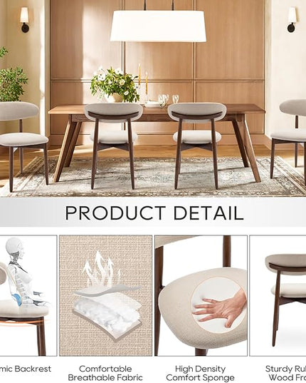 COLAMY Wooden Dining Chairs Set of 2, Modern Fabric Upholstered Kitchen Side Chairs, Farmhouse Dining Room Chair with Foot Pegs, Beige - LeafyLoom
