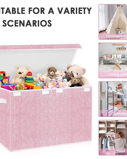homyfort Large Toy Box Chest for Girls, Kids Toy Bin Storage Organizer with Lid for Babies,Toddlers,Nursery,Playroom (Pink) - LeafyLoom