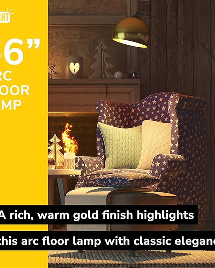 GETINLIGHT 66" Modern Antique Brass Arc Floor Lamp with Inner Gold Metal Shade and Black Marble Base, LED Bulb Included, IN-0806-1-AG - LeafyLoom