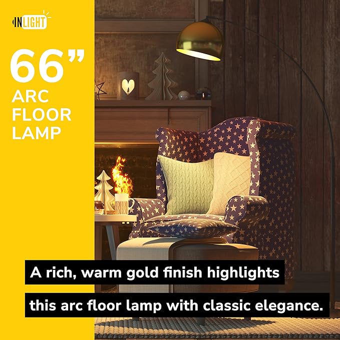 GETINLIGHT 66" Modern Antique Brass Arc Floor Lamp with Inner Gold Metal Shade and Black Marble Base, LED Bulb Included, IN-0806-1-AG - LeafyLoom