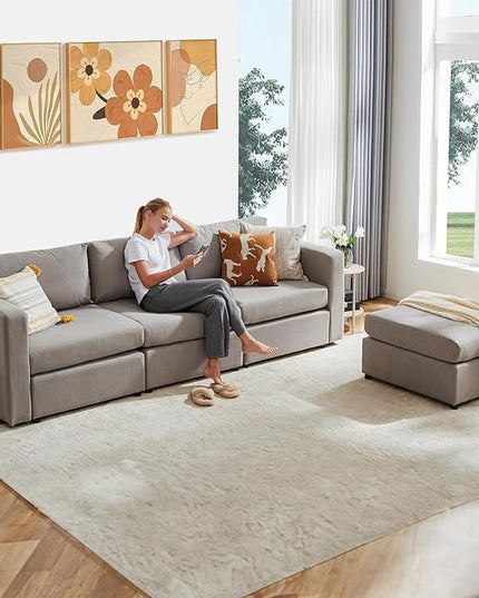Sweetcrispy Convertible Modular Sectional Sofa, 4 Seat Sectional Couches for Living Room, L-Shaped Modern Fabric Modular Sofa Sleeper with Double Chaise for Home, Apartment, Dorm, Grey - LeafyLoom