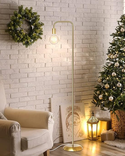 QiMH Industrial Floor Lamp with Light Bulb, Metal Standing Tall Modern Brushed Gold Led Living Room Lamp for Home Decor,Bedroom,Reading,Office(E26 Socket,Foot Switch) - LeafyLoom