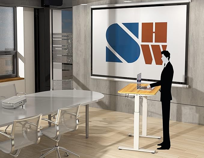 SHW Memory Preset Electric Height Adjustable Standing Desk, 40 x 24 Inches, Oak - LeafyLoom